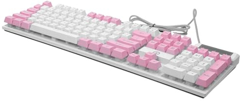 SHINEOFI Teclado para Juegos de 104 Teclas RGB de Tamaño Completo, Rosa, Abs Resistente al Desgaste, Soporte Plegable para PC