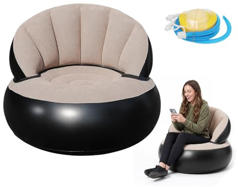 XUTUUDID Aufblasbares Sofa, Wasserdichtes Luftsofa Aufblasbares, Aufblasbarer Sessel, Sessel, Sofa und Couch mit Beflockter Oberfläche für Wohnzimmer, Outdoor Camping, Couch Aufblasbar (Grau)