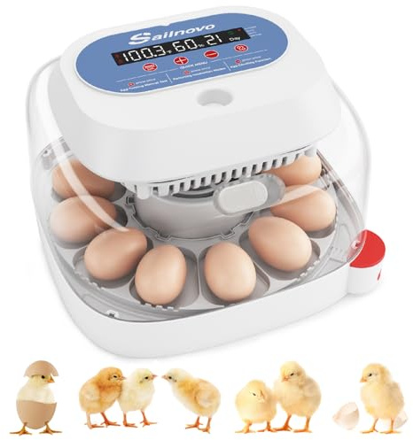 Sailnovo 12-Eier-Inkubator – Vier Modi, Feuchtigkeitsanzeige, automatische Eierwendung und integrierte Schierlampe. Für Hühner-, Enten-, Wachteleier. Ideal für Zuhause, Bauernhof, Unterricht (Blau)