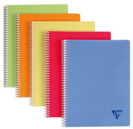 Clairefontaine 328126C Collection Linicolor Fresh Un Cahier à Spirale - A4 21x29,7 cm - 180 Pages Petits Carreaux - Papier Blanc 90 g - Couverture Polypro Transparent - Couleur Aléatoire
