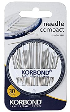 KORBOND Estuche de una selección afiladas de tapicería y para zurcir, para Coser a Mano, remendar y Hacer Trabajos de artesanía, Plateado, Juego de 30 Agujas