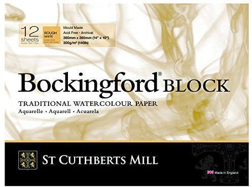 St Cuthberts Mill Bockingford Rough Blocks White Watercolour Paper, 300 g, 360 x 260 mm, 12 Pages