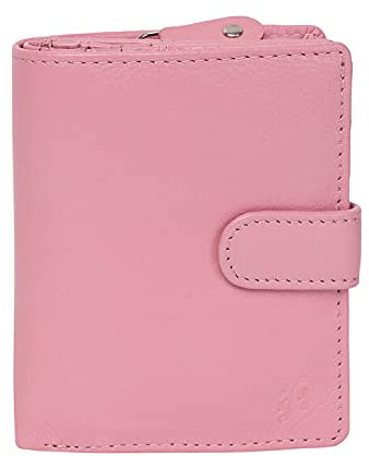 STARHIDE Women RFID Blocking Genuine Leather Clutch Wallet with Id Window and Side Zipped Coin Pouch 5530 (Pink)
