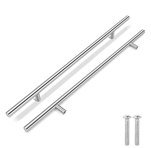 Flexzion 1 Pack Kitchen Cabinet Handles Silver Drawer Pulls 24 inch, 15 inch Hole Center, Stainless Steel T Bar with Satin Brushed Nickel, Hardware for Kitchen Cupboard Door Bathroom Furniture