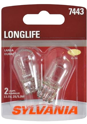 SYLVANIA - 7443 Long Life Miniature - Bulb, Ideal for Daytime Running Lights (DRL) and Back-Up/Reverse Lights (Contains 2 Bulbs)