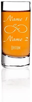 Herz & Heim® edles Schnapsglas zur Hochzeit mit Gravur der Namen des Paares - Gastgeschenk u. Hochzeitsgeschenk (endless Love)