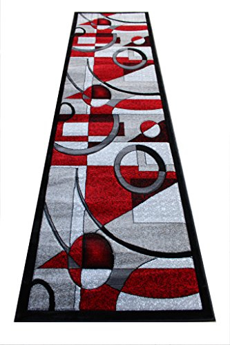 Masada Rugs, Sophia Collection Teppich, handgeschnitzt, modern, zeitgenössisch, Rot, Grau, Weiß, Schwarz, 60 x 3 m
