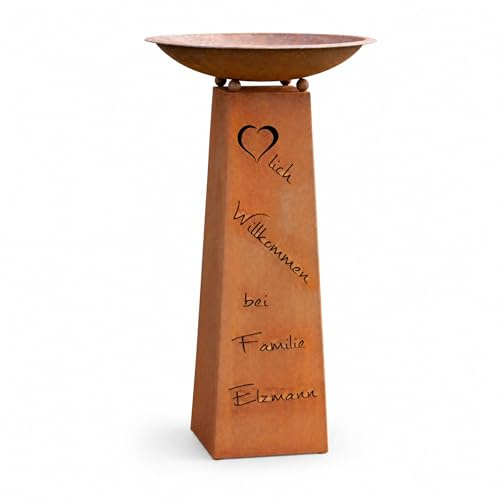 Rostikal Pflanzsäule personalisiert aus Metall, Edelrost Rostsäule 'Herzlich Willkommen' für Garten & Eingangsbereich, freistehende Dekosäule, Höhe ca. 1 m, kombinierbar mit Schale Ø 50 cm