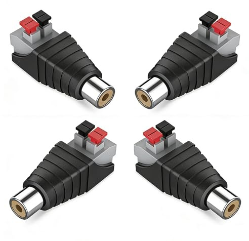 Ytian 4 Pcs Lautsprecher, Phono AV RCA männlich Stecker auf 2 weiblich Screw Terminal Video-Audio-Balun Spring '-DC-Netzteil Adapter 4 Pcs Stecker für Videokameras RCA Male To AV 2 Screw Female
