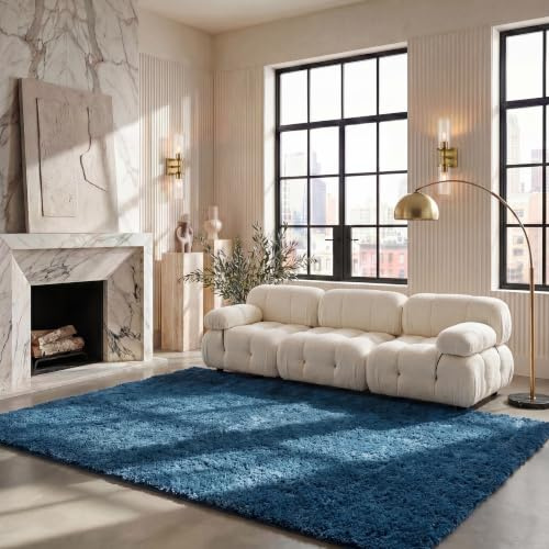SAFAVIEH Zottelig Teppich für Wohnzimmer, Esszimmer, Schlafzimmer - August Shag Collection, Kurzer Flor, Marine, 183 X 274 cm