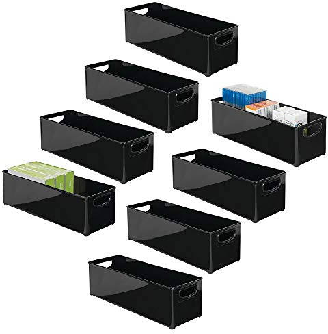 mDesign 8er-Set Schreibtisch Organizer mit Griffen – tragbares Schreibtisch Ordnungssystem aus Kunststoff – praktische Büromaterialien Ablage für Arbeitsfläche und Schublade – schwarz