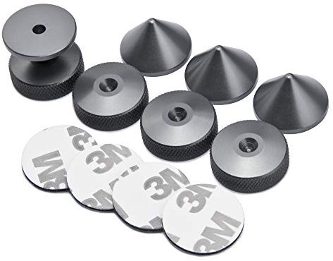PrecisionGeek Aluminium Gris Bronze Haut-Parleur Pointes de découplage/Cônes + Contre-Pointes + Cercles 3M Coussinets en Mousse EVA