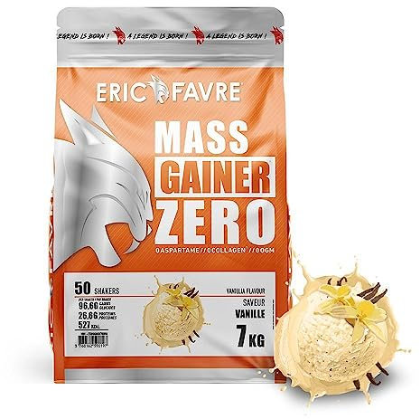 MASS GAINER ZERO +71% Glucides Bi-Sources, 22% Protéines, Prise de Masse Rapide, Gain de poids et Masse Musculaire - 7kg - Saveur Vanille - Eric Favre