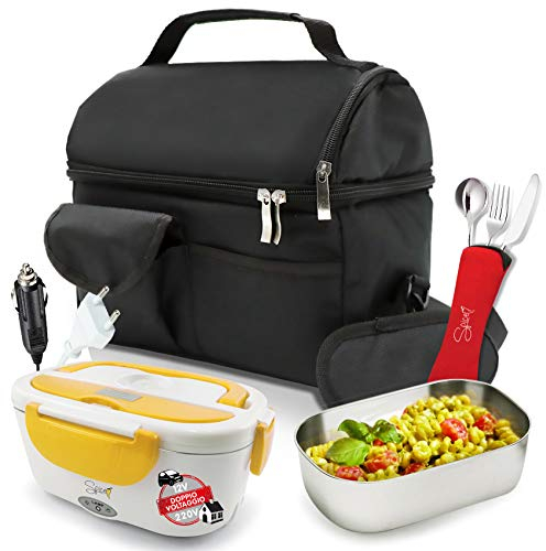 Spice Set Borsa Termica con tracolla + Scaldavivande Amarillo inox Plus Doppio Voltaggio 12V - 220V + Set 3 posate in Acciaio Inox
