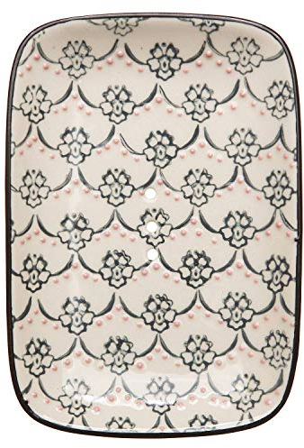 Tranquillo Eckige Seifenschale Oriental aus Steingut, abgerundeten Ecken mit Löchern für den Wasserablauf 13,5 x 9,5 x 2 cm