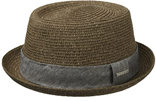 Stetson Strohhut Pork Pie Robstown Toyo Sonnenhut Damen Herren Strandhut Fedora Hut aus Toyo-Stroh Sonnenschutz 40 Frühjahr Sommer braun XXL (62-63 cm)