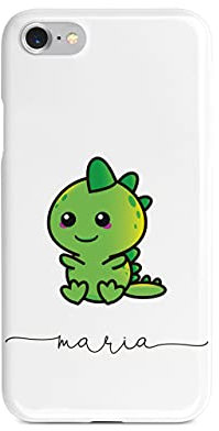 Tirita Personalised Initials Custom Hard Phone Case Compatible with iPhone 7 Plus & 8 Plus Chubby Dinosaur Happy Dino