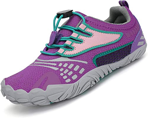 SAGUARO Zapatillas de Trail Niñas Calzado Descalzos Niños Zapatillas de Deporte Fitness Transpirables Minimalistas Barefoot Zapatos Senderismo Antideslizantes Exterior Moradoprofundo 30 EU