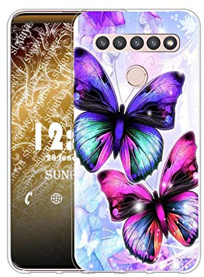 Sunrive Kompatibel mit LG K41S Hülle Silikon, Transparent Handyhülle Schutzhülle Etui Case (Q Schmetterling)+Gratis Universal Eingabestift MEHRWEG