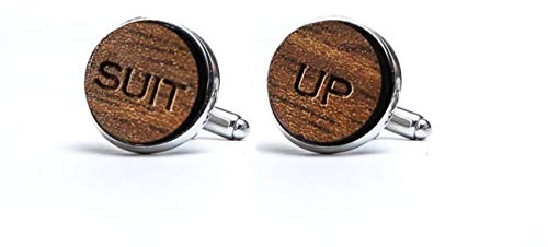 Pet-Jos Manschettenknöpfe Herren Holz Suit Up - Holz & Metall, 14 mm, Hochzeit, Geschenk für Männer