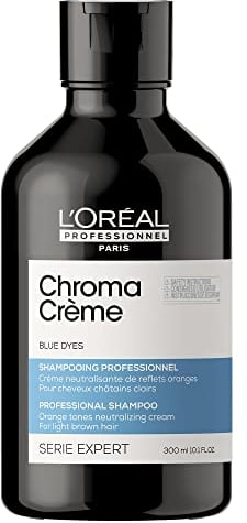 L’Oréal Professionnel, Champú neutralizante de tonos anaranjados, Para cabellos castaños, Textura cremosa con pigmentos azules, Chroma Crème, SERIE EXPERT, 300 ml