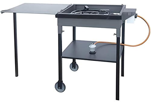 PEGANE Barbecue Planche à gaz avec Chariot en Acier Inoxydable Coloris Noir - 77 x 53 x 90 cm