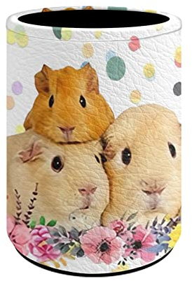 Kuiaobaty Round Stand Pencil Holder for Student Cute Guinea Pig Print Pen Cup Pot Flower School Large Stationery Organizer