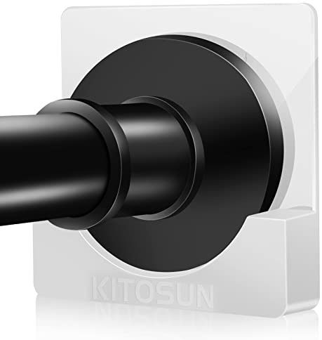 Adhesive Shower Curtain Rod Holder – Kitosun Wall Mount Bathroom Tension Pole Retainer Brackets with Super Sticky Tape for Quick Stick on and Stainless Steel Screws (White, Square -1 Pair)