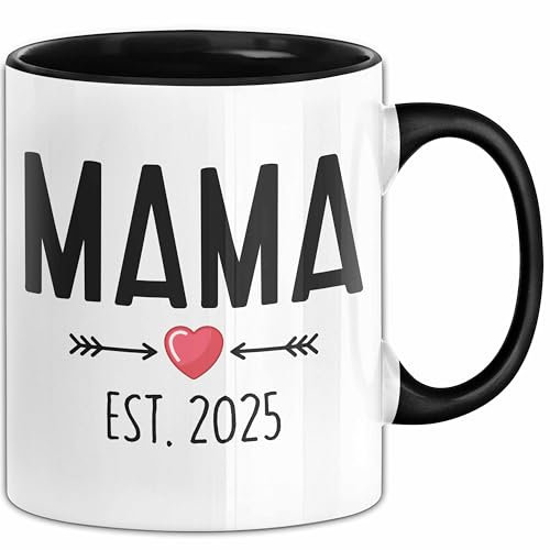 Du Wirst Mama 2025 Tasse Geschenk Schwangerschaft Verkünden Mutter Überraschung Baby Kaffeetasse Mutter 2025 (Schwarz)