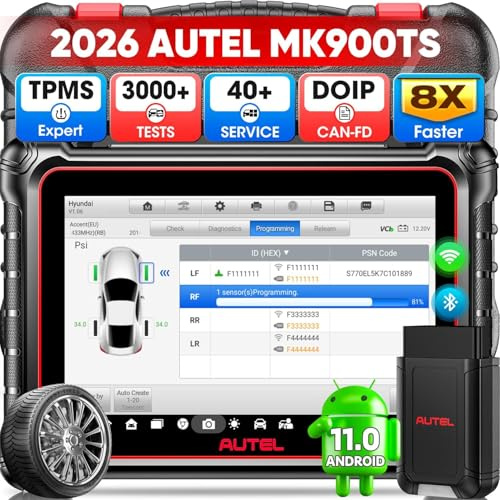 Autel MaxiCOM MK900-TS TPMS Diagnostic Tool, Top TPMS Program/Relearn, OS11 | 2026 Bidirectional Up of MK900 MK900BT MK808S-TS MX900TS MS906TS, CAN FD&DoIP, 3000+ Active Test, 40+ Service, All System
