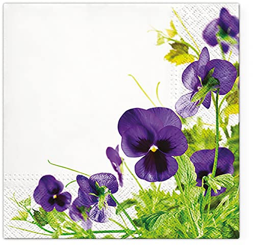 Tete a Tete 3Ply Pastel Flowery Tissue Paper Napkins Decoupage Serviettes 33cm x 33cm - Pack of 20 (Pansies Frame)