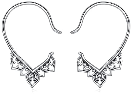 Shusukue Boho Ohrringe Silber 925 Damen Creolen Ohringe Vintage Schmuck Lotus Ohrring Geschenk für Mutter Frau Mädchen
