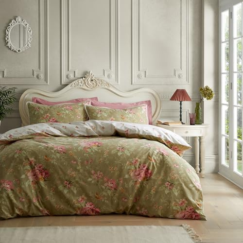 Catherine Lansfield Bridgerton Penelope Floral Reversible Super King Duvet Cover Set with Pillowcases, Green