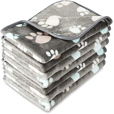 Tatuo 4 coperte per cani, per cuccioli, animali domestici, giocattoli per dentizione, in pile, con stampa a zampe, morbide e calde, tappetini per porcellini d'India, XL (104 x 76 cm, grigio scuro)