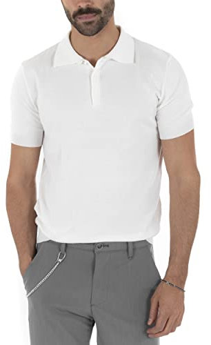 Giosal Polo Uomo T Shirt Manica Corta Tinta Unita Scollo Bottoni Filo Casual (L, Bianco)