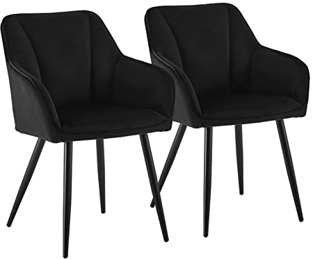 CLIPOP Esszimmerstuhl 2er Set Samt Küchenstuhl Polsterstuhl mit Armlehne und Metall Beine, Retro Design Armlehnstuhl Sessel für Wohnzimmer Esszimmer (2er, Samt Schwarz)