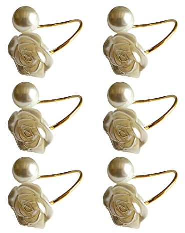 Small Snail Serviettenringe Weiße Rose Blume Serviettenring mit Perlen Serviette Ringhalter Serviettenschnallen Elegant Verzierung für Weihnachten Hochzeit Tischdeko Party Dekoration 6 Stück