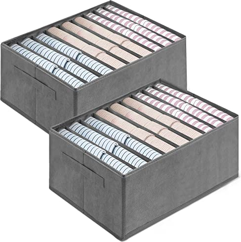 Benxdara Wardrobe Clothes Storage Organiser, Large Capacity Closet Drawer Organisers Dividers with Handle, 2PCS Foldable Jeans Storage Organiser Box for T-Shirts, Sweatshirts, Shorts, 9 Grids