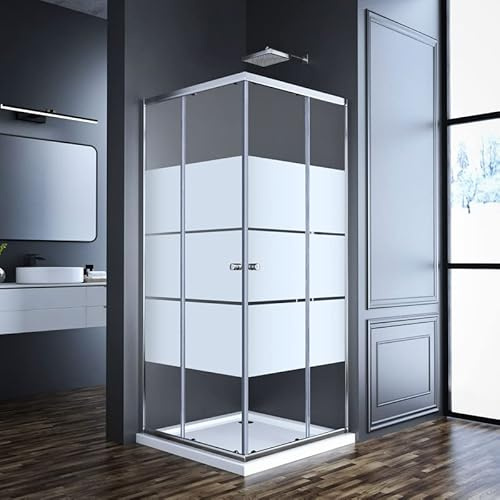 Goezes Duschkabine Eckeinstieg 80x80x185cm Schiebetür Duschabtrennung, Gestreift Glas Duschkabine mit Schiebetüren Dusche Duschwand mit 6mm ESG Sicherheitsglas, LINKS & RECHTS MONTIERBAR