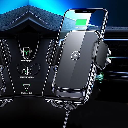 Handyhalterung Auto mit Ladefunktion,15W schnelles kabelloses Ladegerät Kfz Handyhalterung,Automatischer Induktion,Qi Ladestation,Halterung Auto Lüftung für iPhone Samsung Huawei LG usw