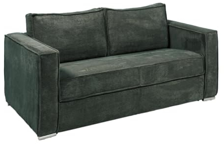Vente-unique-Schlafsofa mit Matratze 3-Sitzer - Cord - Tannengrün - Liegefläche 140 cm - Matratze 14 cm - Loreto
