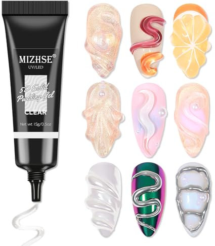 MIZHSE 3D Sculpture Gel, 15g Clear 3D Nail Carved 5D Embossed Candy Gel for Nail Decoration Salon at Home UV/LED Cured