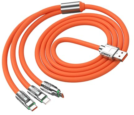 Schnellladekabel, 3,94 Fuß 120 W 3-in-1-Ladekabel für IOS-Schnittstelle für Android USB-C-Schnittstelle, Langlebiges Ladekabel für Mobiltelefon-Tablet-Smartwatches, Orange