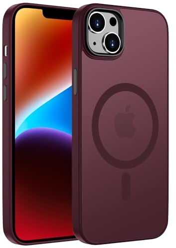 ORDA Magnetisch Hülle für iPhone 14 6,1 Zoll Kompatibel mit MagSafe,für iPhone 14 Case Durchscheinende Matt Handyhülle Rückseite Dünn Stoßfest Schutzhülle Pflaume