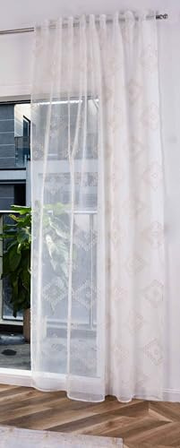 Gardine HxB 245x145 cm Natur Taupe Chevron »Valencia« Multiband Aufhängung Scherli Transparent Leinen-Optik, 2023460