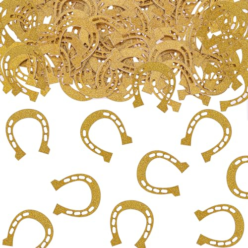 VIKY® Hufeisen Konfetti Geburtstag, 50 Stk Glitzer Streudeko Geburtstag Hufeisen Deko, Pferde Geburtstagsdeko Confetti Gold, Tischdeko Geburtstag für Kindergeburtstag Deko, Pferde Theme Party Supplies