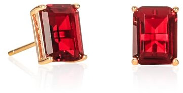 namana Simples Boucles d'Oreilles Rouge Rubis en Taille Emeraude en Argent Sterling 925 Plaqué Or, Boucles d'Oreilles Or pour Femme et Jeune Filles avec des Pierres Rectangles Rouges
