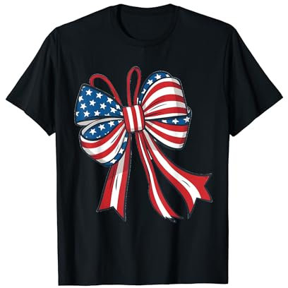 Coquette Bow 4th Of July USA American Flag Women Girls T-Shirt