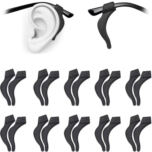 AFCJLTO Ferma Occhiali in Silicone - 20 Pezzi Nero Antiscivolo, Reggi Occhiali con Ganci Ear Grips per Occhiali da Sole e da Lettura