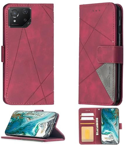 Aroepurt Custodia Comaptibile per ASUS Rog Phone 8 5g Case Custodia Cover Supporto Premium in PU [ con 9H HD Vetro Temperato] BF05 Red